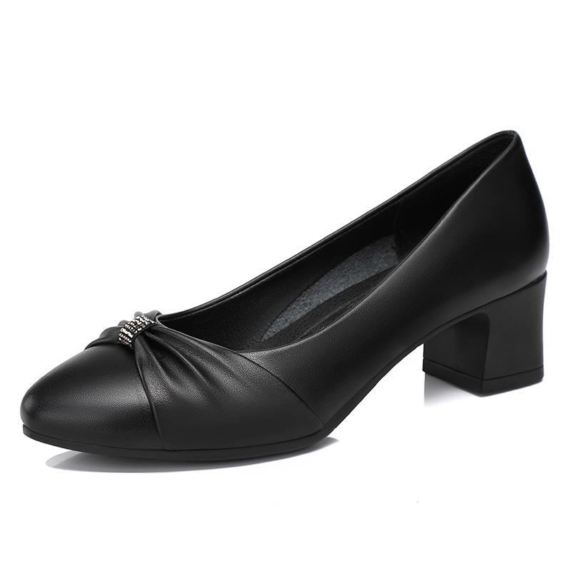 Women High Quality Square Heel Pumps Lady Classic Black Office Heel Shoes Soft Comfort Women Shallow Mouth Single Shoes