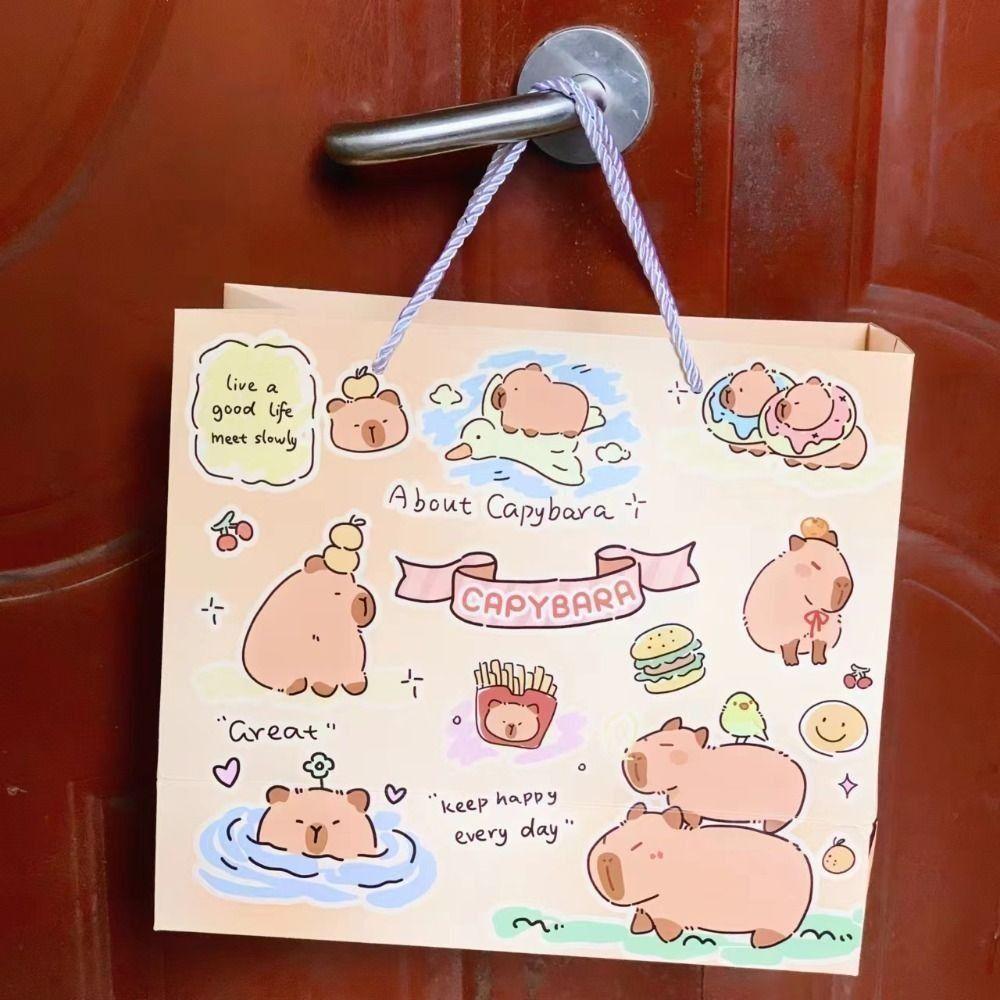 Creative Capybara Handbag Large Capacity Cartoon Paper Bags Foldable Storage Bags