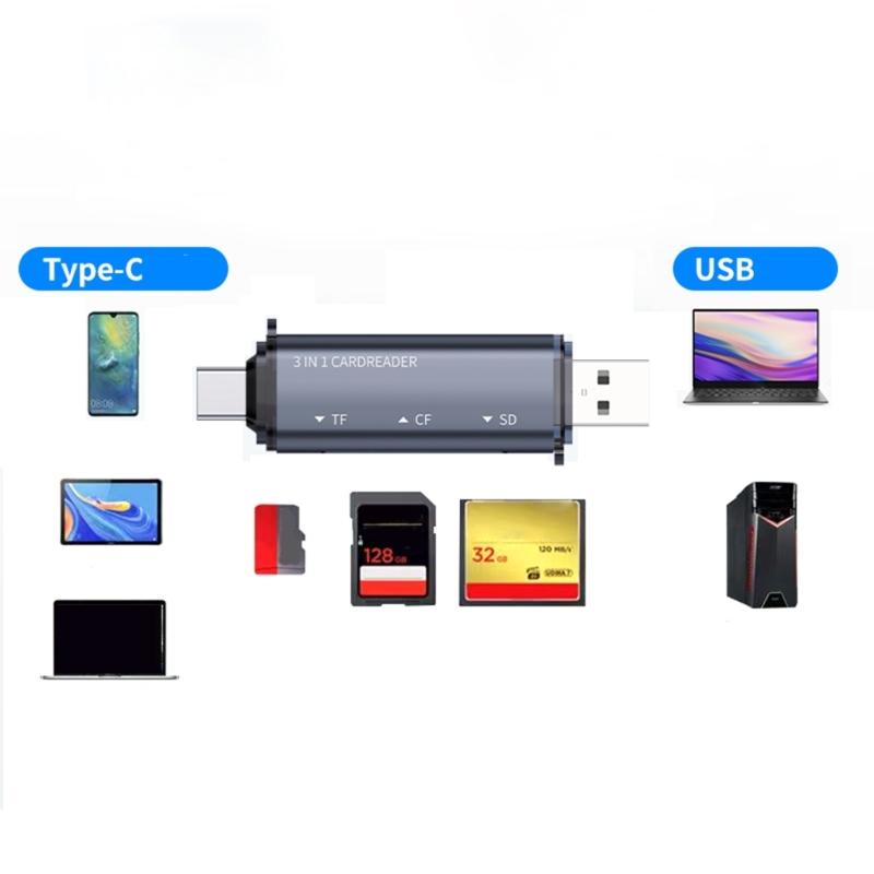 Universal USB C Card Reader Aluminum Alloy Adapter Compatibles TF Cards Up To 1TB Storage Support