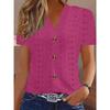 Jarní a letní móda ležérní jednobarevné knoflíkové výstřih do V krátký rukáv dámské halenky a košile