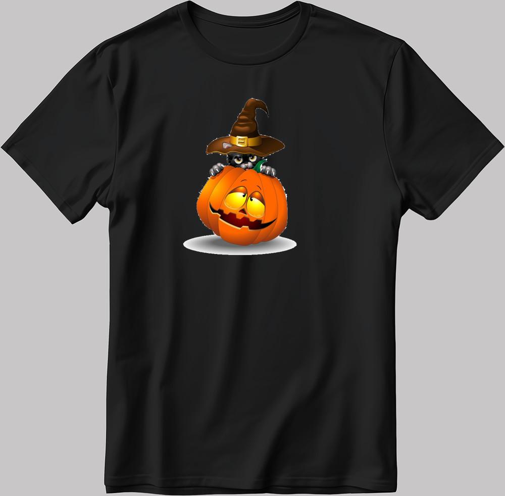 Halloween Pumpkin and Cat Short Sleeve Men's / Women's T Shirt F123