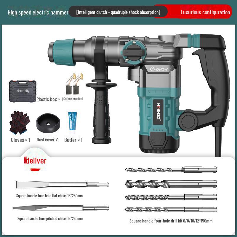 Taladro y martillo de impacto eléctrico multifunción de alta potencia para hormigón y uso doméstico.