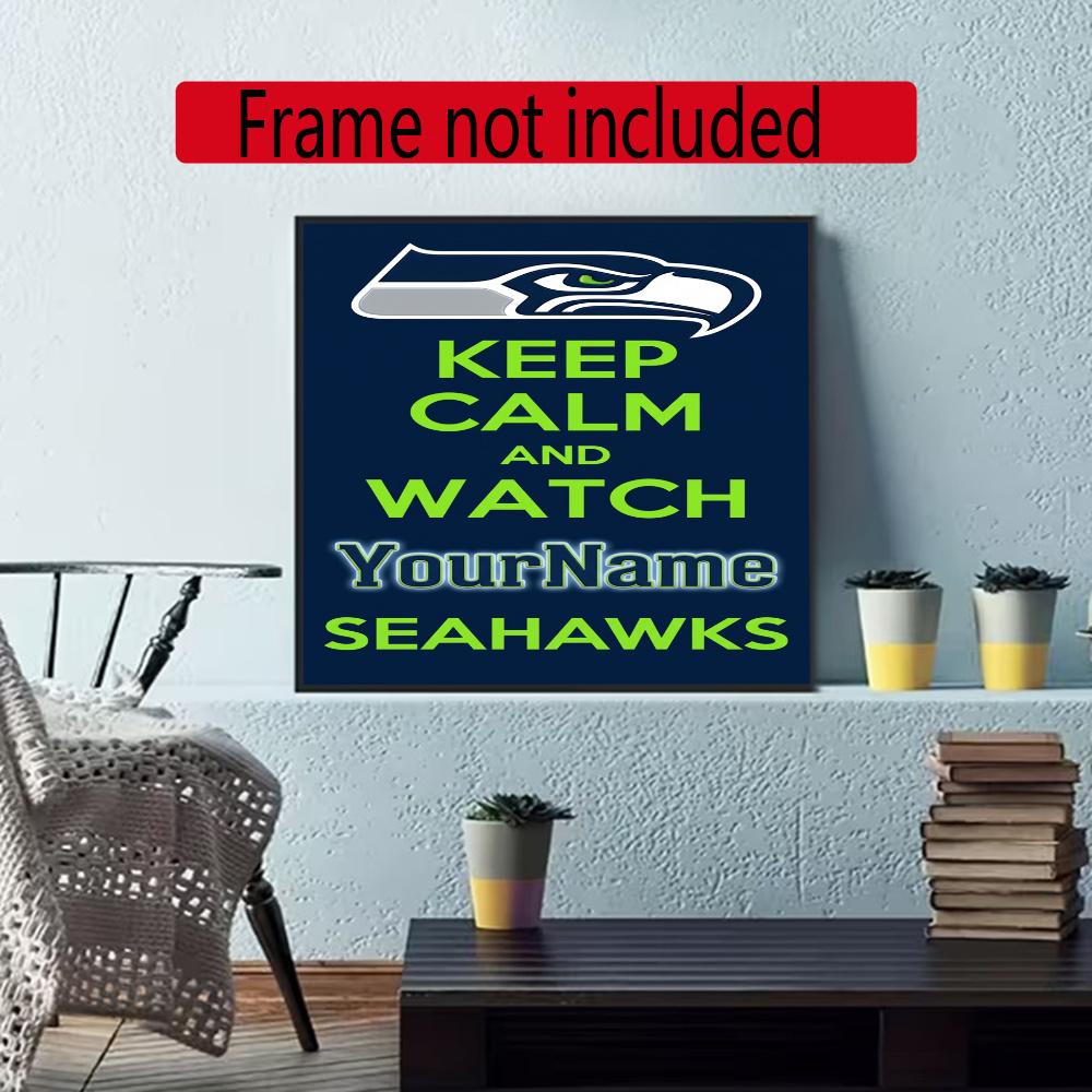 Seattle Seahawks Personalized Text Diamond Painting Round Diamond Mosaic Rhinestones Diamond Embroidery Craft Kit Wall Decor Without Frame