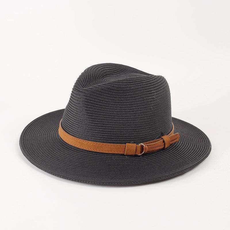 Шляпа из панамской соломы мужская и женская одинаковая летняя дорожная универсальная защита от солнца шляпа от солнца темперамент мода цилиндр шляпа-федора Adjustable чёрный