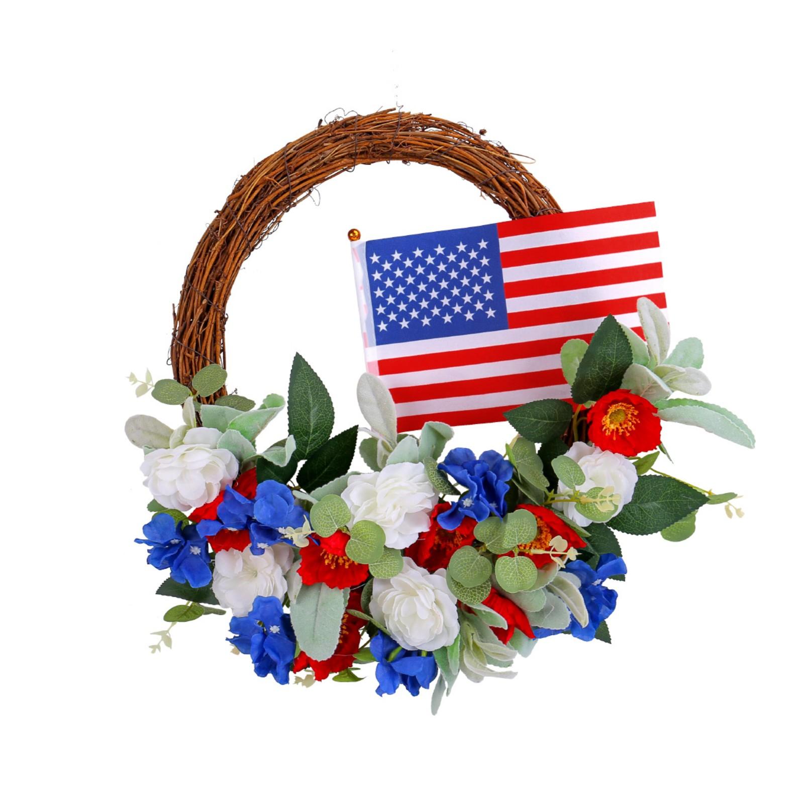 

День независимости Красный и синий маленький цветочный венок на стену окна висит праздничный имитационный цветок сухостой ротанговый венок на дверь висит One Size синий