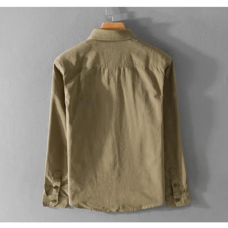 Retro Style Cargo Shirts for Men Spring/autumn Casual 100Cotton Long Sleeve Solid Color Shirt with Pocket Korean Fashion Youth Men Clothing