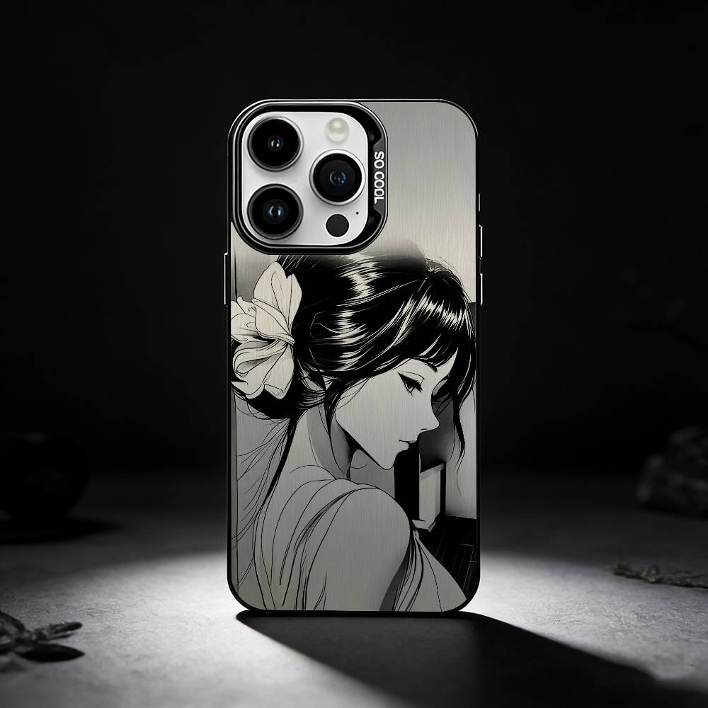 Anime character line art Phone Case For iPhone 17,16,15,14,13,12,11 Plus,Pro Max,XS,Colored silver phone case