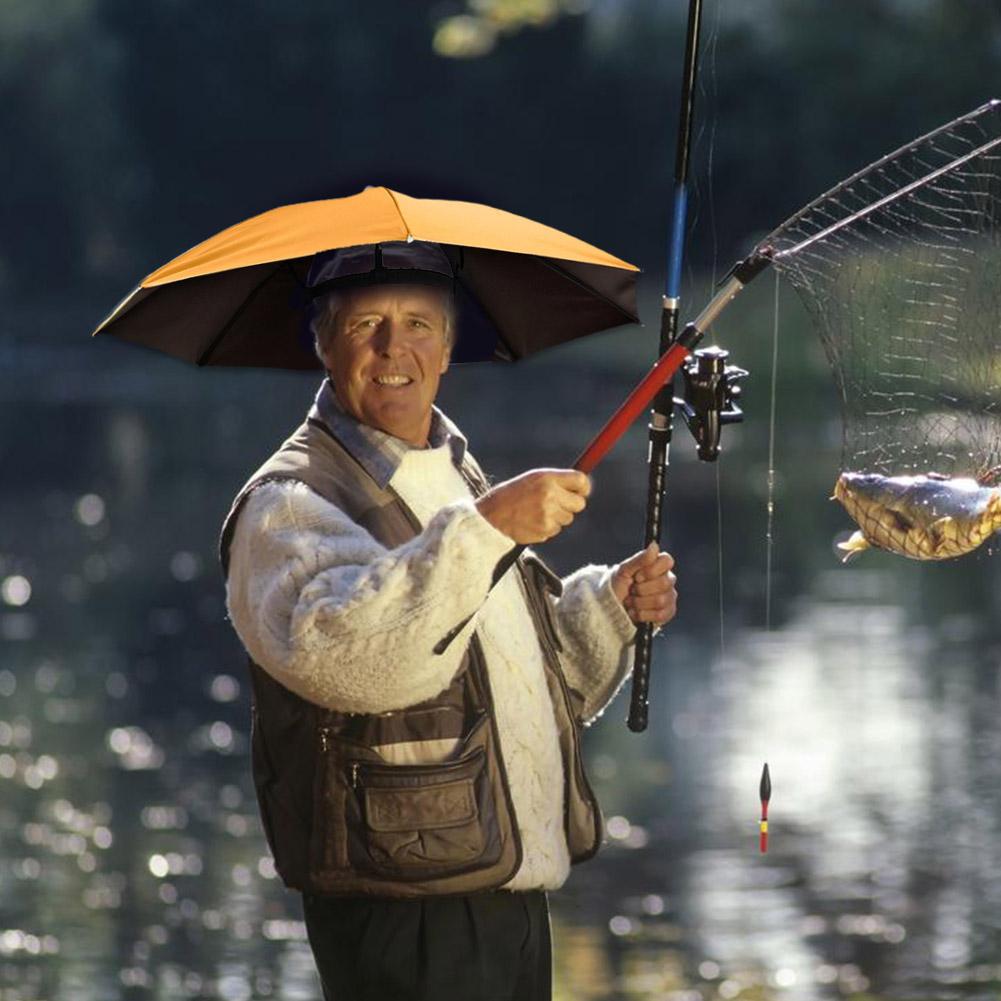 Outdoor Portable Umbrella Hat Sunscreen Waterproof Fishing Umbrella Universal Headwear Hats Sun Camping Beach Foldable Hats