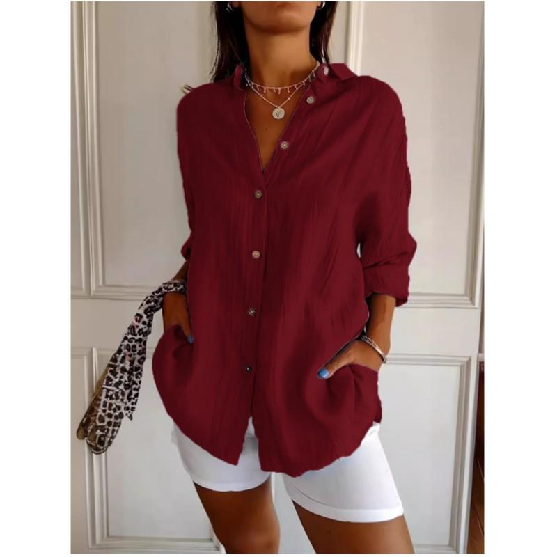 

Женская летняя однобортная рубашка с плиссированным воротником, однотонная, большого размера, рукава с возможностью подворота XXS