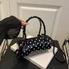 Korean Style Polka Dot Purse Mini Barrel Crossbody Bag for Women Top Handle Handbag for Daily Outings