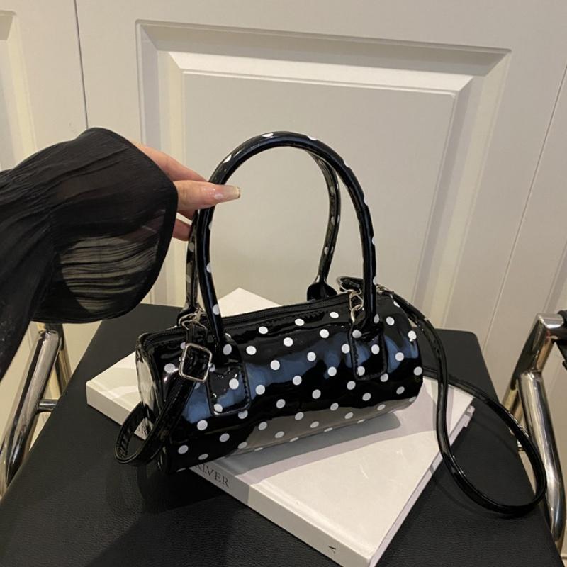 Korean Style Polka Dot Purse Mini Barrel Crossbody Bag for Women Top Handle Handbag for Daily Outings