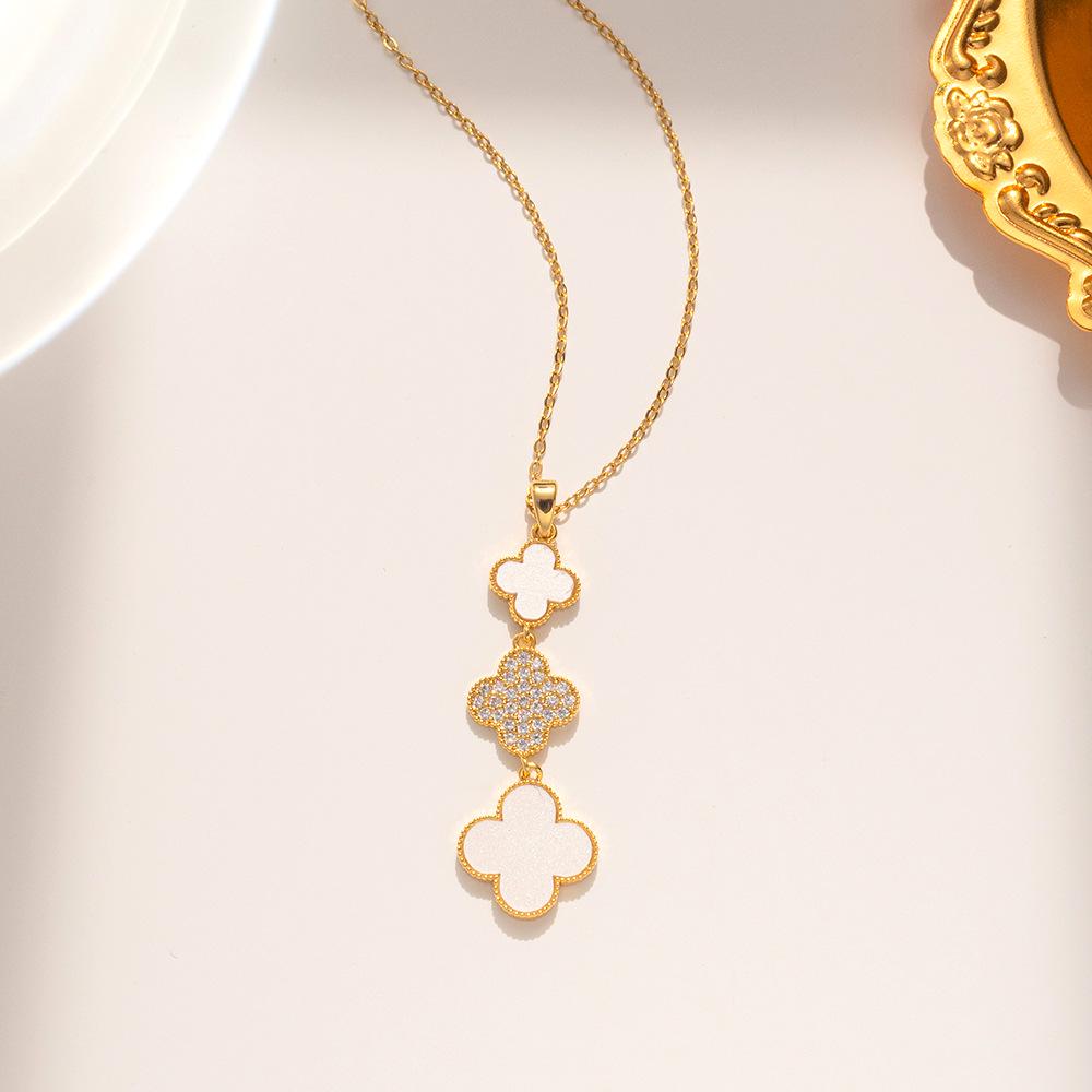 Elegant Colorfast 18K Rose Gold Necklace with Swan & Four-Leaf Clover Charm