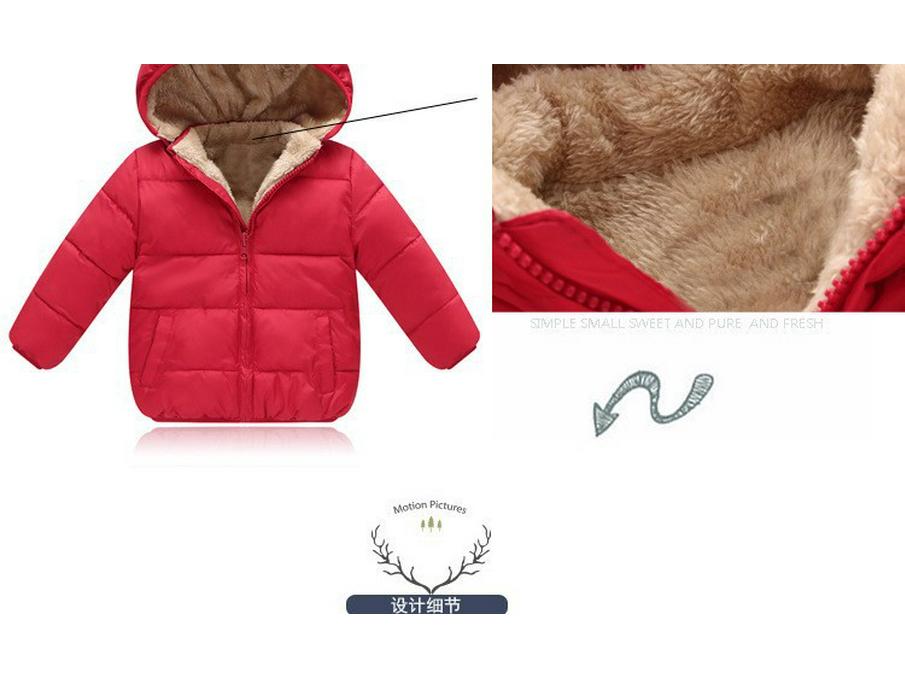 Unisex Kids' Thickened Velvet Hooded Cotton Jacket for Winter