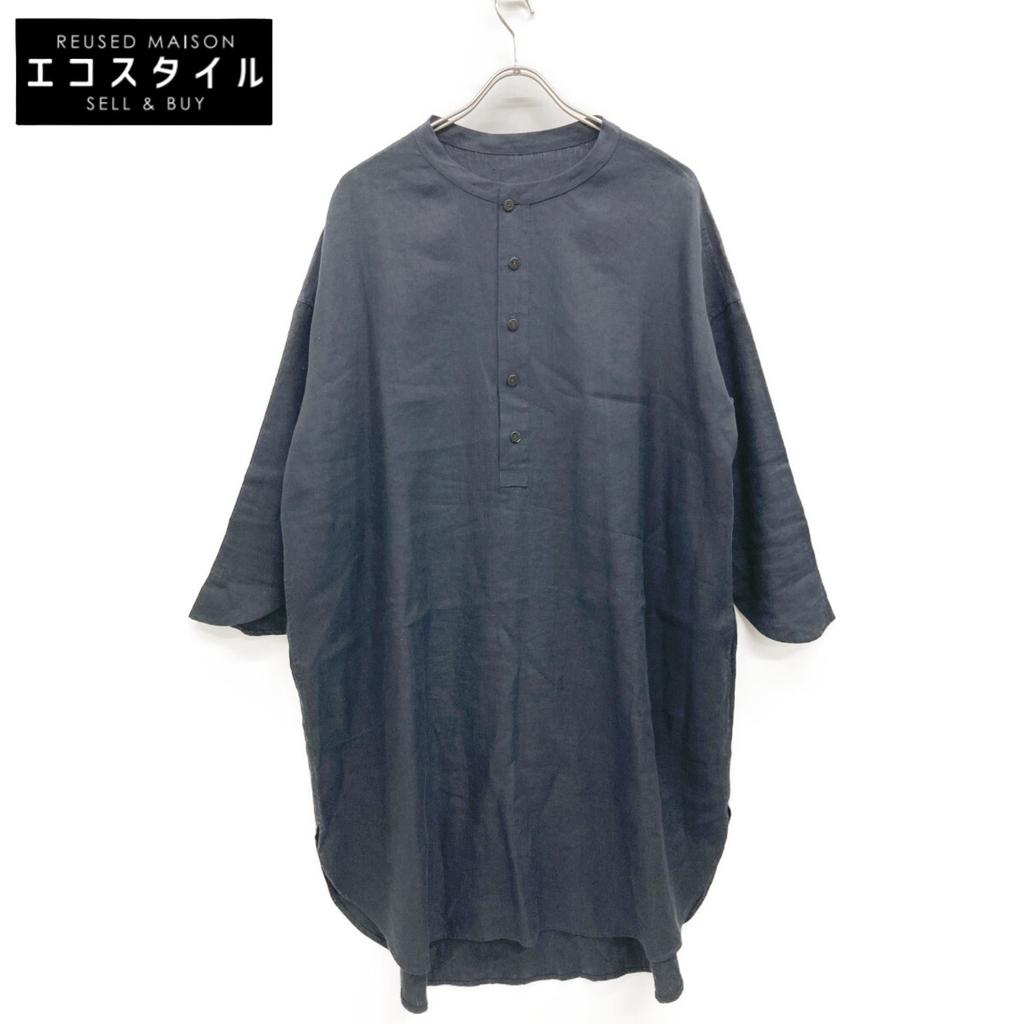 Babaghuri J0581FB411 Linen Silk Stand Collar Shirt Dress M blackUsed
