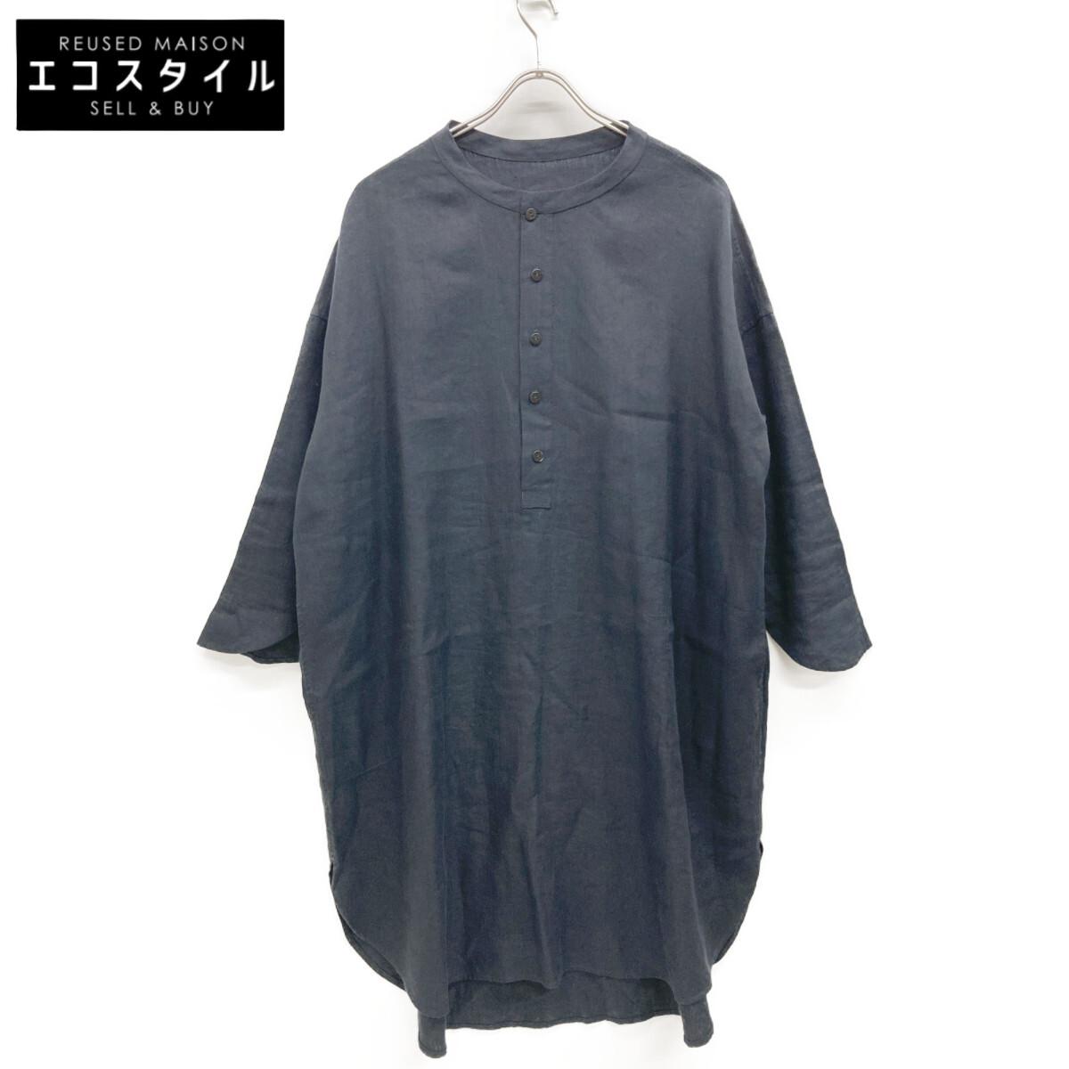 

Babaghuri J0581FB411 Linen Silk Stand Collar Shirt dress M blackUsed