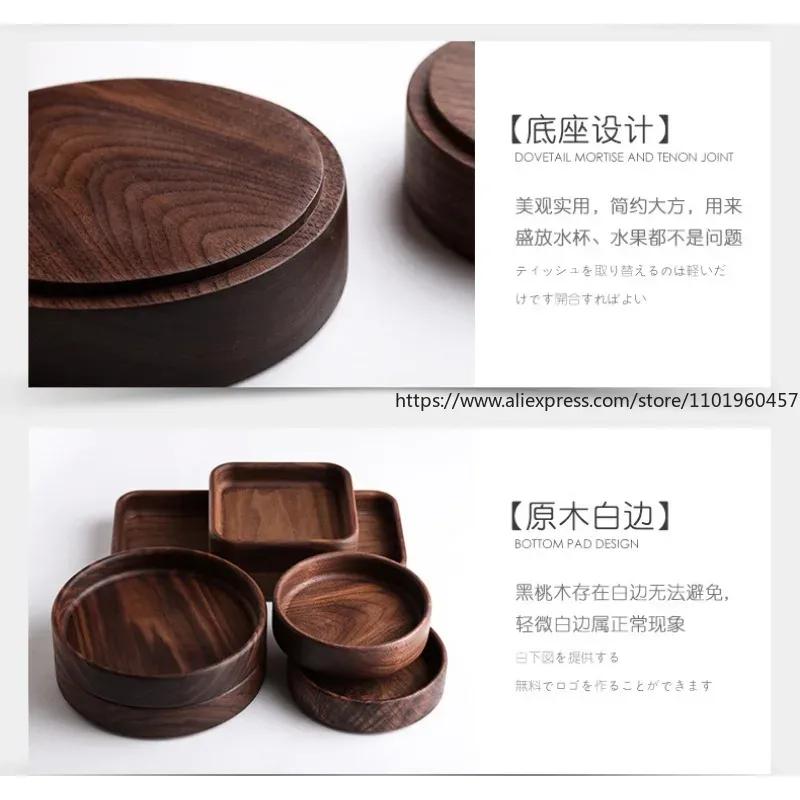 Luxus Walnuss Massivholz Trocken Serviertablett Snackteller Rund Holz Obst Süßigkeiten Brot Aufbewahrungsplatte Dekoration Kaffeetisch Col