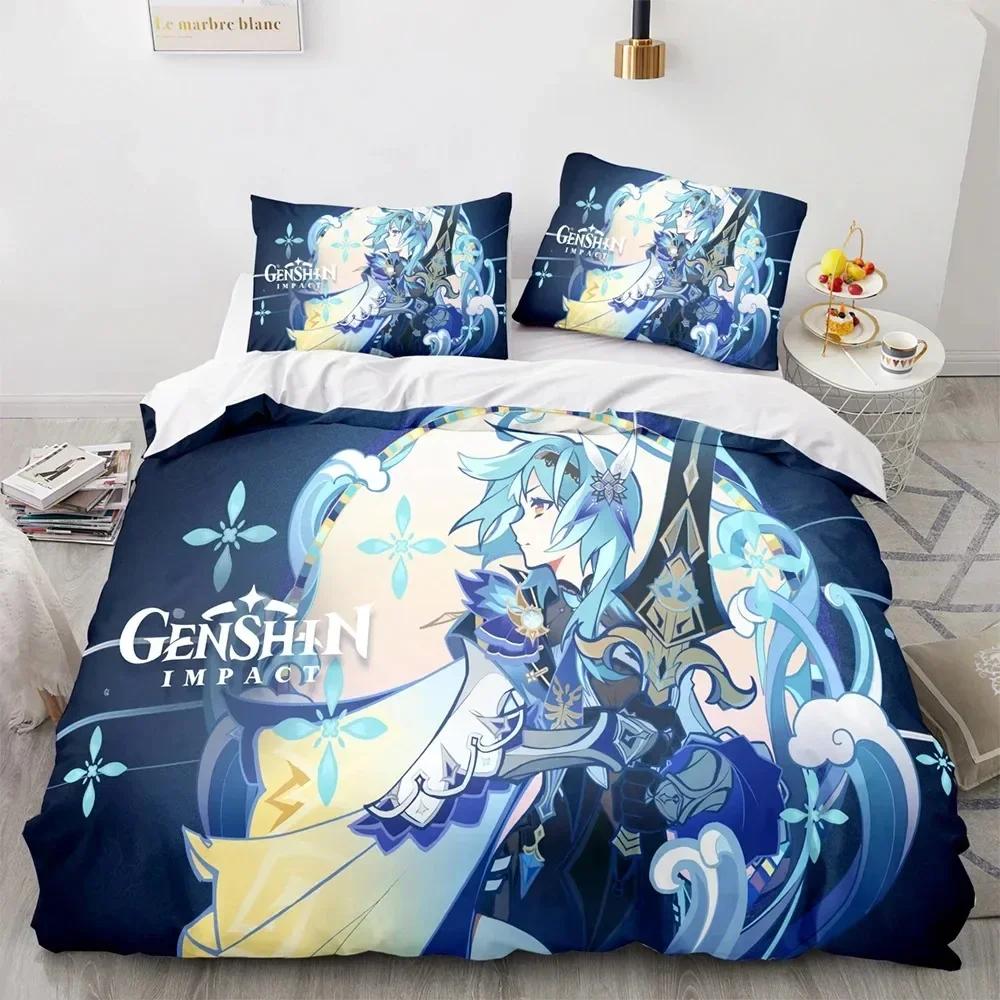 Anime Genshin Impact Beding Set For Bedrom Soft Modern Bedspreads Comefortable Children Kids Soft Duvet Cover Comfortable Quilt Cover And Pilowcase