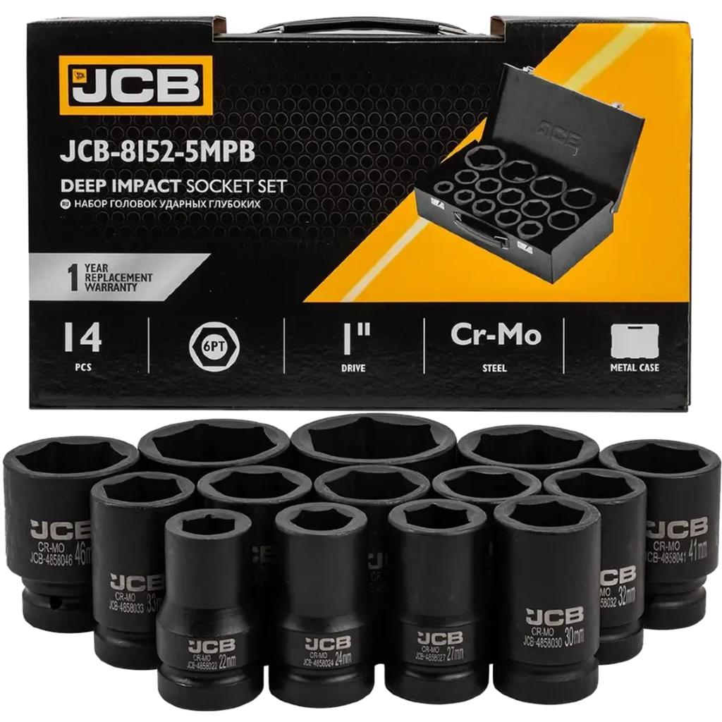 JCB 1" Cr-Mo 6-point Deep Impact Socket Set 14 Pieces