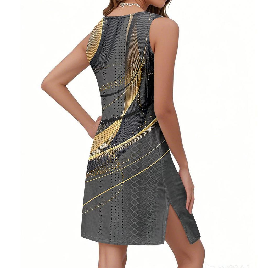 Women's Casual Sundress With Pockets Summer Boho Beach Dress T-Shirts Dress V Neck Loose Tank Dresses