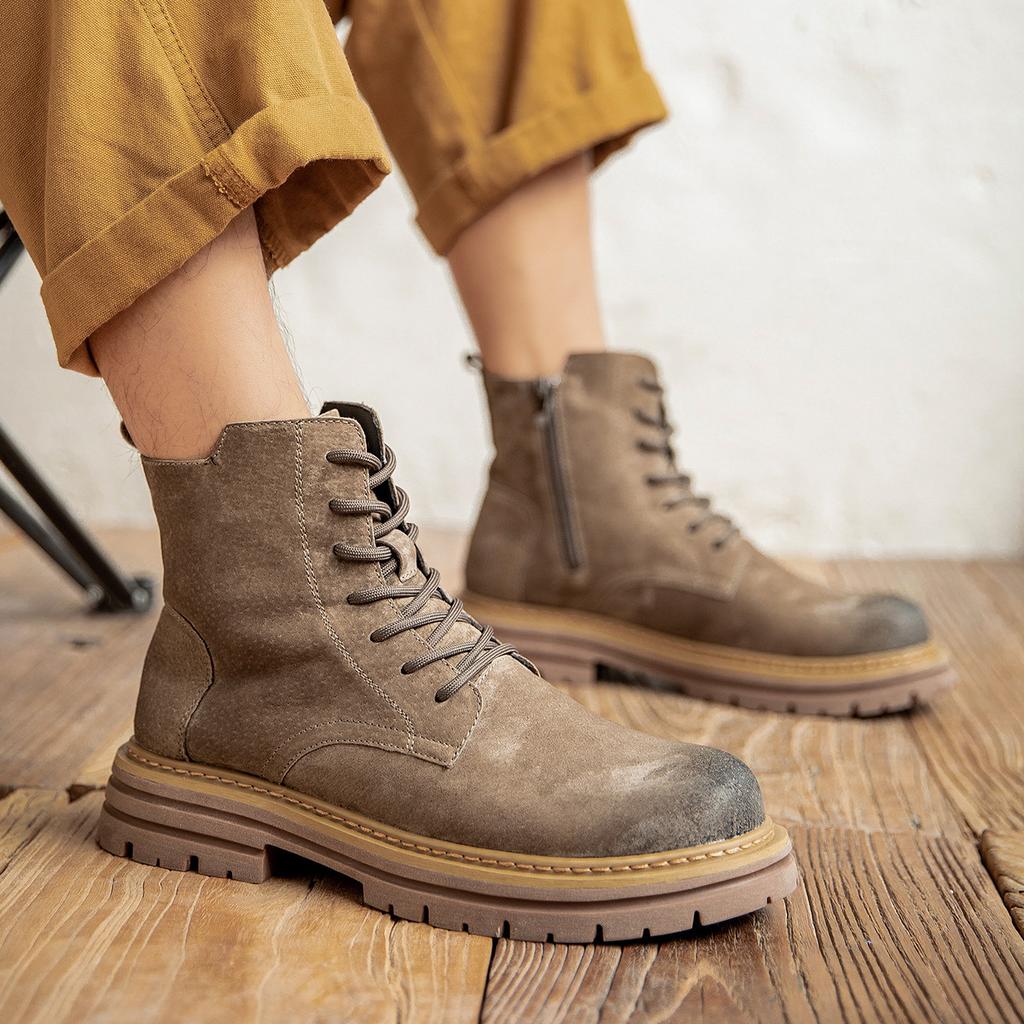 Martin boots, big yellow boots, men's 2025 new leather thick-soled winter velvet to increase height, kick not rotten tooling boots tide