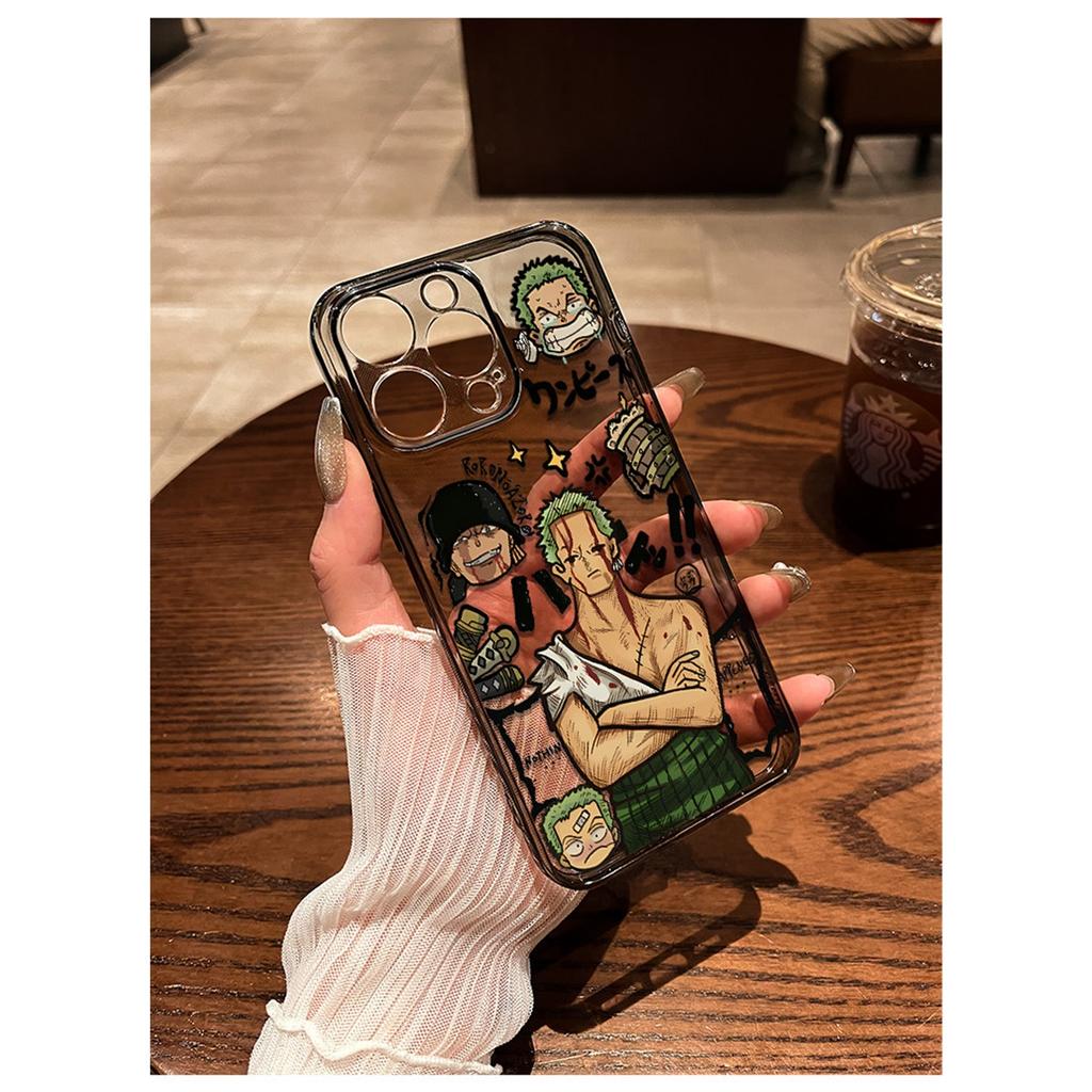 One Piece Luffy Zoro Graffiti Anime TPU Phone Case For IPhone 15 14 13 Pro Max & Samsung Galaxy S24 Ultra, Clear Shockproof Protective Cover