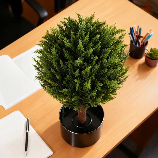 Artificial Cedar Topiary Ball Tree with Ground Spike 23" UV Resistant Faux Boxwood Bushes Fake Evergreen Cypress