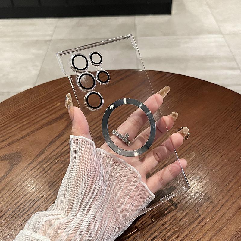 Luxury Plating Magnetic Case For Magsafe For Samsung Galaxy S24 Plus S23 S22 Ultra For Magsafe Wireless Charging Clear PC Cover