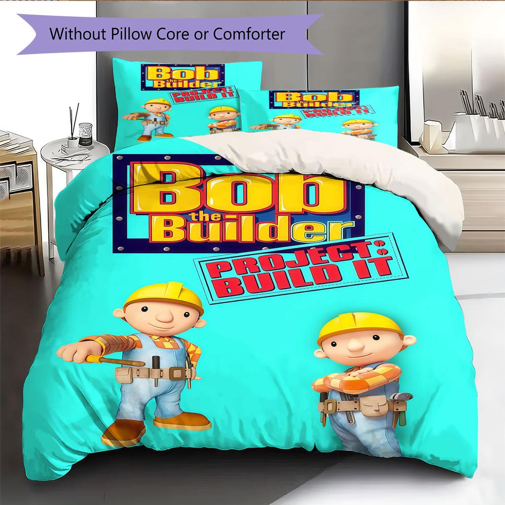 Bob the Builder Pattern Bedding Home Decoration Birthday Gift ( 1 Duvet Cover + 2 Pillowcase, Without Core),fan Merchandise.