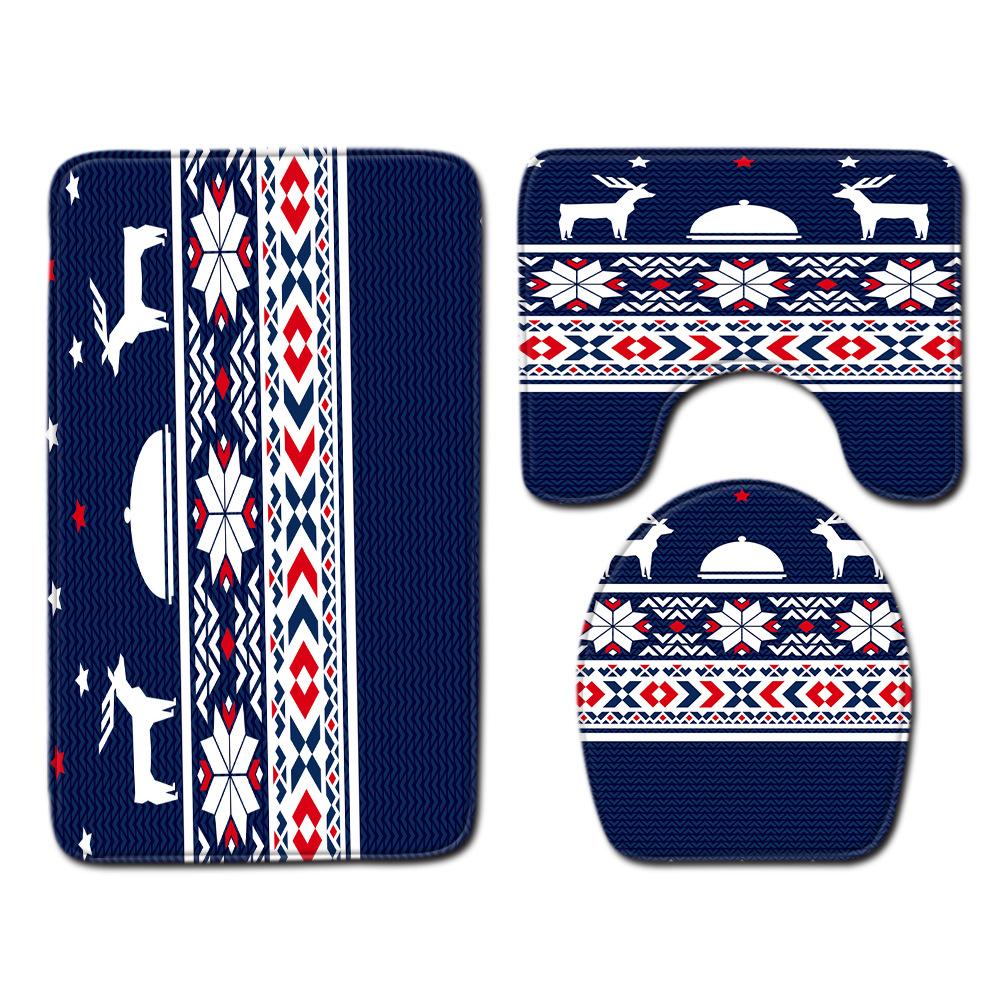 Hot Christmas Bathroom Shower Curtain Four-Piece Combination Floor Mat Bathroom Water-Absorbing Non-Slip Door Mat Carpet