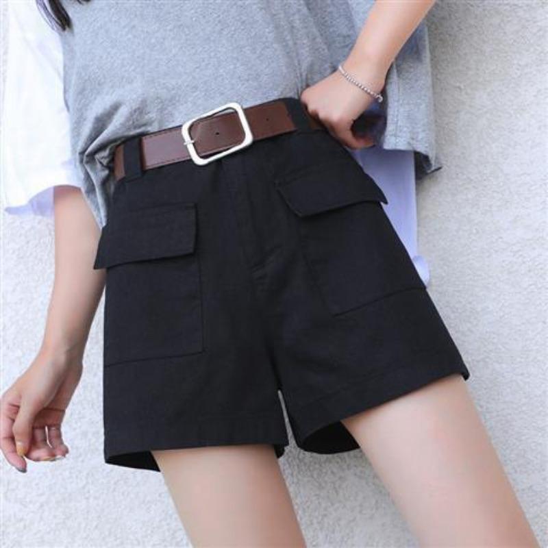 

Классическая и минималистская мода, универсальная женская летняя одежда в стиле милитари зеленого цвета, свободные брюки А-силуэта, широкие брюки, тонкие повседневные джинсовые шорты с высокой талией XL чёрный