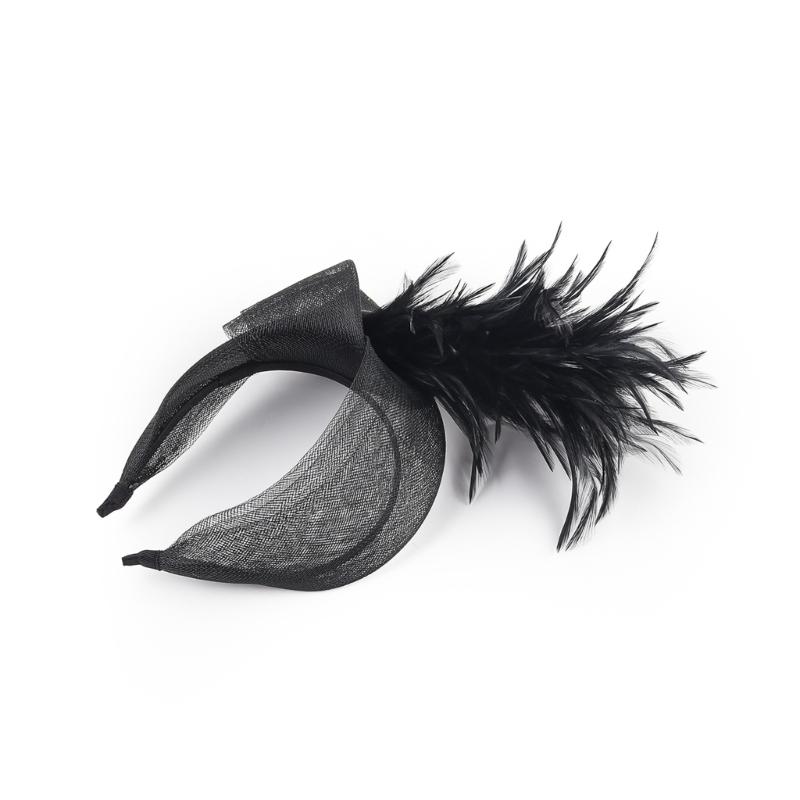 Elegant Feather Hairband with Tulle Bows Old Style Mesh Headband for Women Girls Wedding Party Photo Shoot Accessories