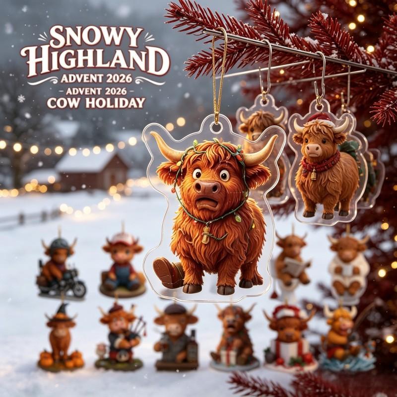 2026 Advent Calendar Highland Cow Christmas Ornament Acrylic Blind Box