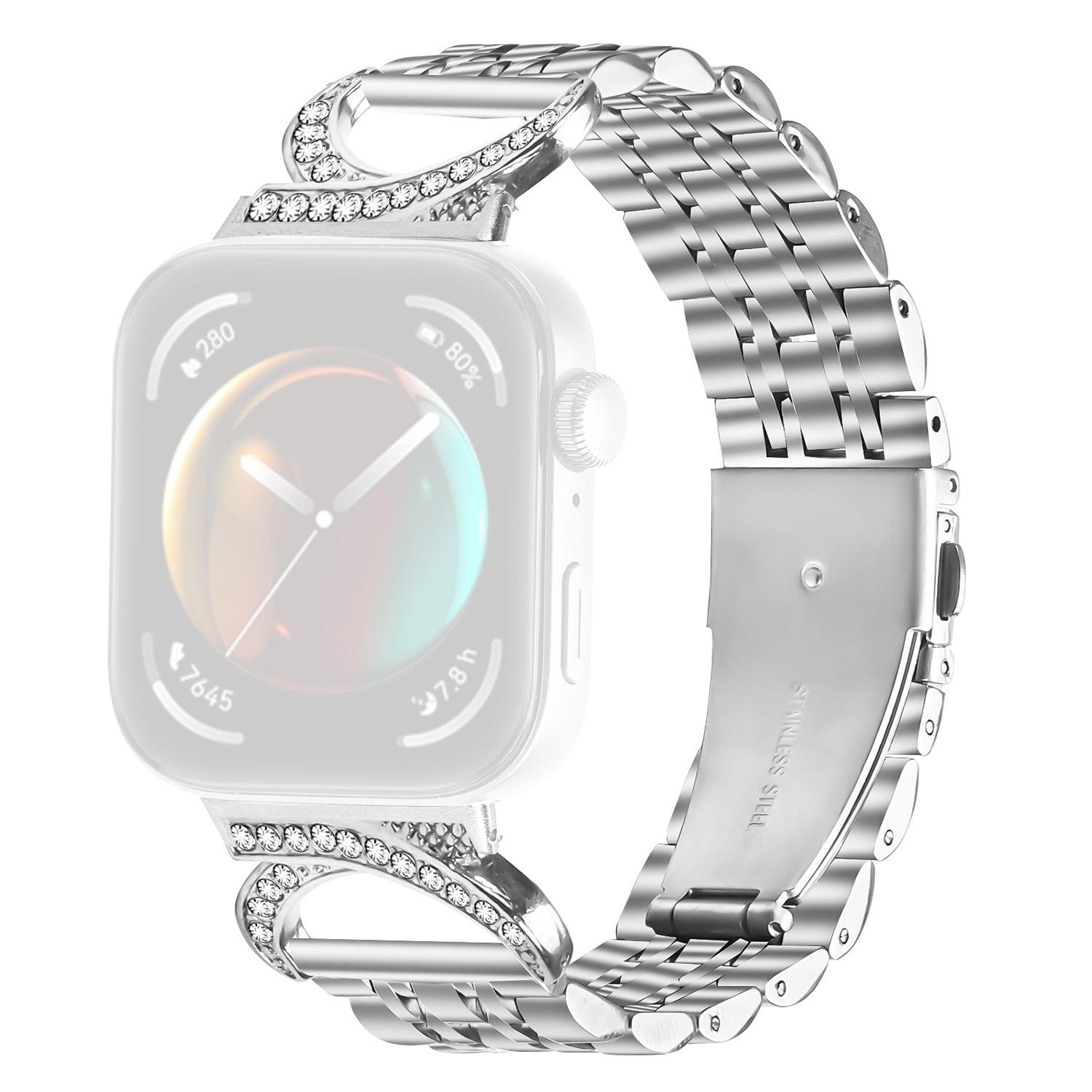 

Ремінець для годинника Huawei Watch Fit 4 Pro/Fit 4/Fit 3, сім ланок, з нержавіючої сталі, зі стразами, з єднувач у стилі бичачого рогу