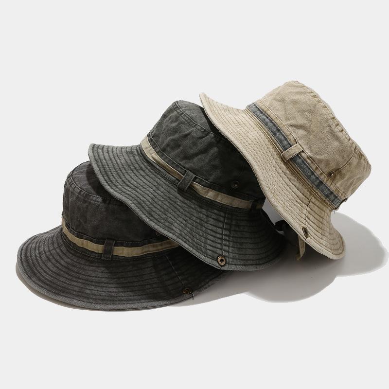 1 ks Sluneční klobouk Boonie Klobouk Washed Bucket Hat Skládací Outdoorový Klobouk na Rybaření Lov s Popruhem Nastavitelný Podbradní Pásek pro Muže a Ženy