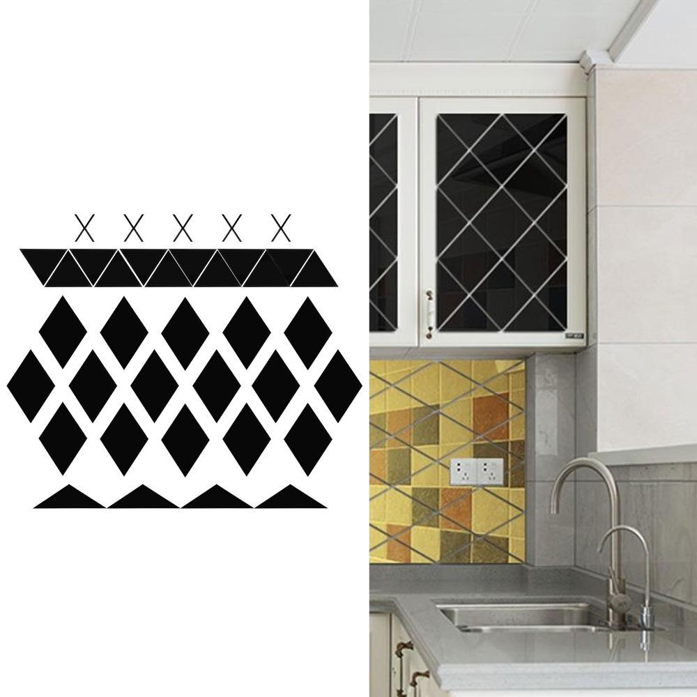 Acrylic Rhombic Mirror Wall Sticker Black Self Adhesive Mirror Tile Home Wall
