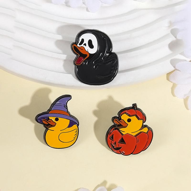 Halloween Duck Enamel Pins Witch Ducky with Pumpkin Grim Reaper Duck Spooky Season Brooches Lapel Badge Jewelry Gift for Friends