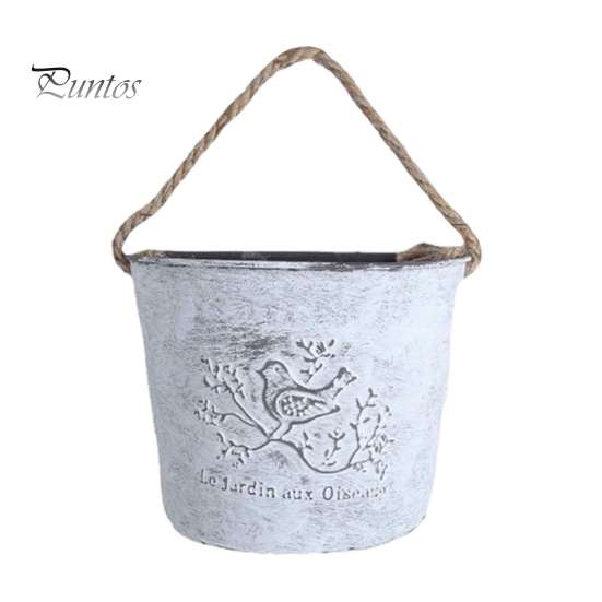 Wall Mounted Flower Holder Vintage Iron Hanging Planter, Rustic Bird Metal Pot with Rope, Vase Small Bucket for Garden Patio Balcony Decor,
