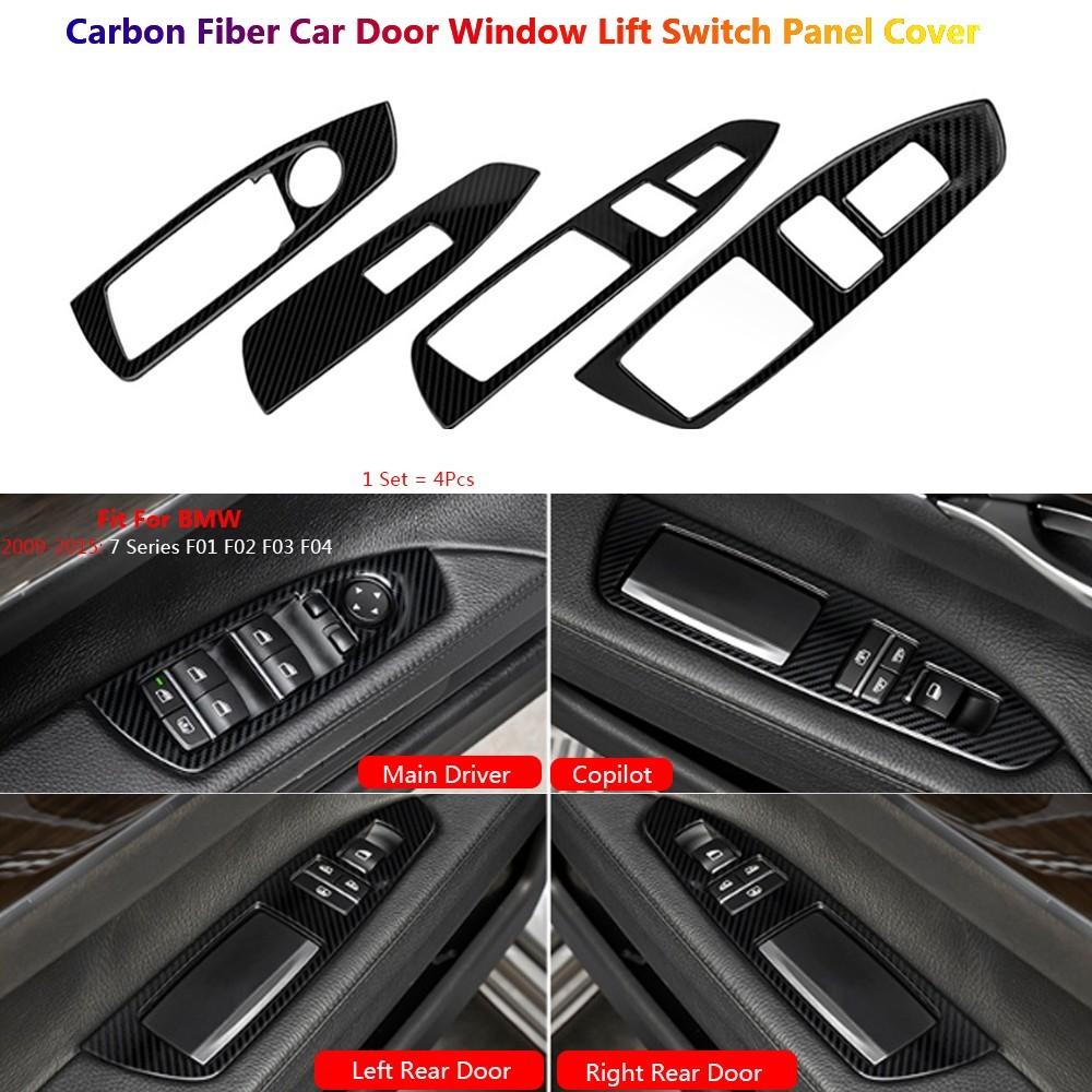 Carbon Car Door Window Switch Panel Trim Covers For BMW 7 Series F01 F02 F03 F04