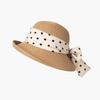 Light luxury vacation elegant polka dot bow straw hat women's sunscreen sun hat straw weaving