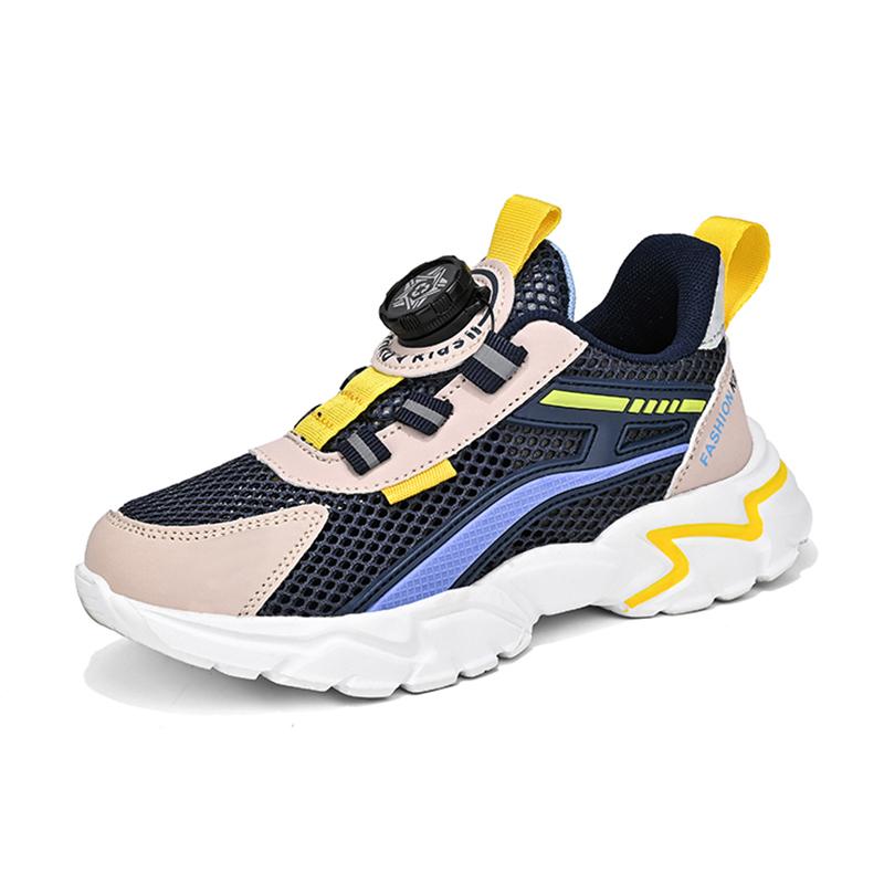 

Спортивные кроссовки для мальчиков, новые детские туфли с вращающимися пуговицами, дышащая повседневная обувь для ходьбы для девочек-студентов, нескользящая 28