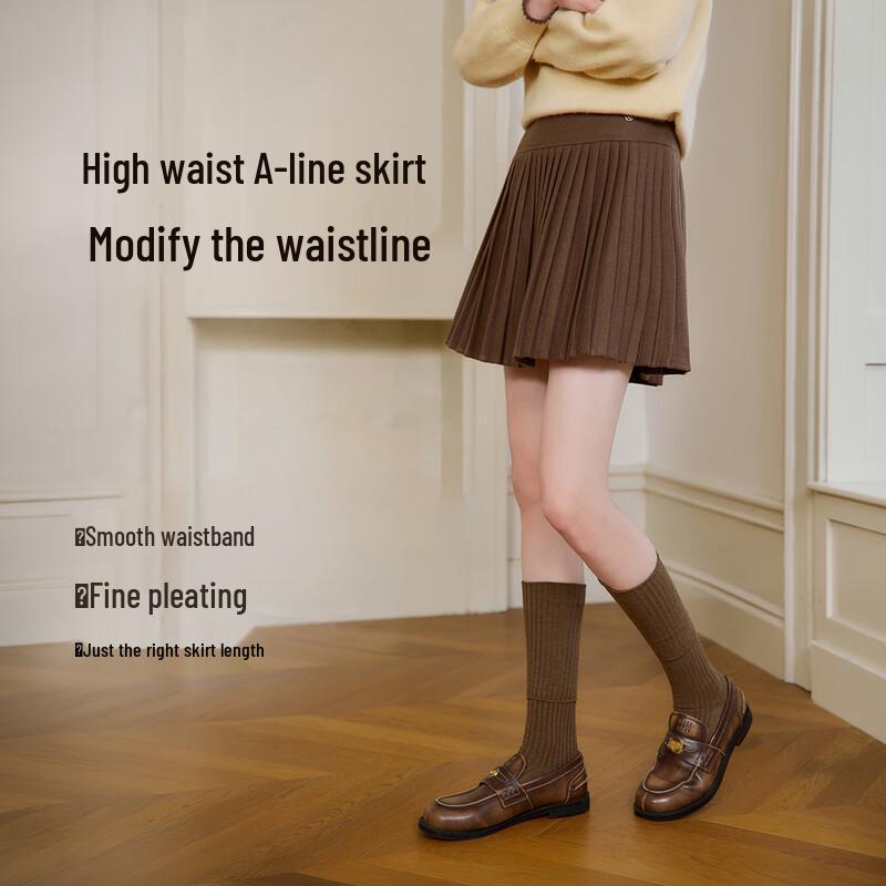Xiangying Women's High-Waisted A-Line Pleated Skirt