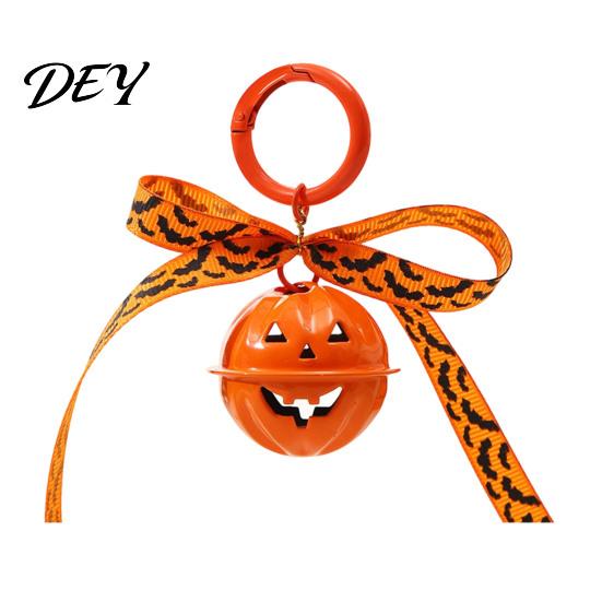Pumpkin Bell Keychain with Bow Halloween Keychain, Hollow Head Key Ring Ribbon Bow, Backpacks Charm for Holiday Party Decoration Creepy