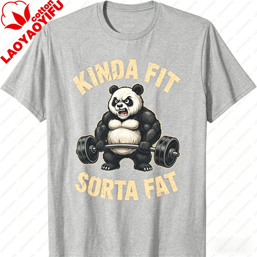 Kinda Fit Sorta Fat Funny Gym Panda Weightlifting Workout T-Shirt Streetwear Oversized T Shirt Graphic T Shirts Unisex Clothing Top