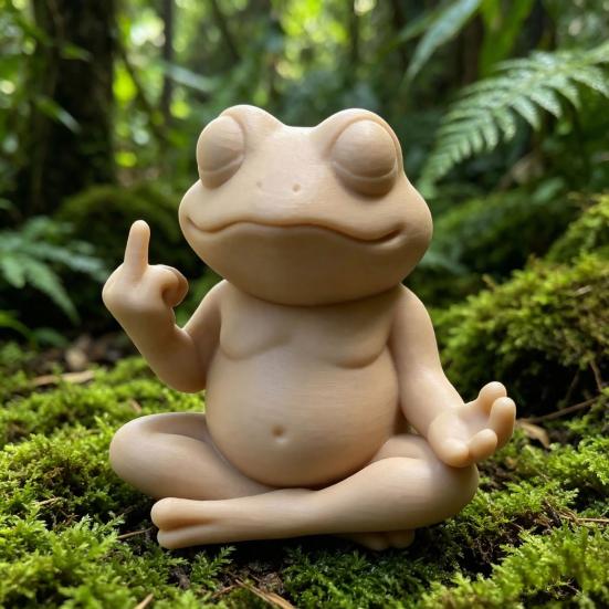 Meditatieve Kikkerbeeldje 3D Geprint Grappige Zen Yoga Kikker Tuinbeeld met Middelvinger voor Bureau Planken Huis Kantoor Terras Decoratie