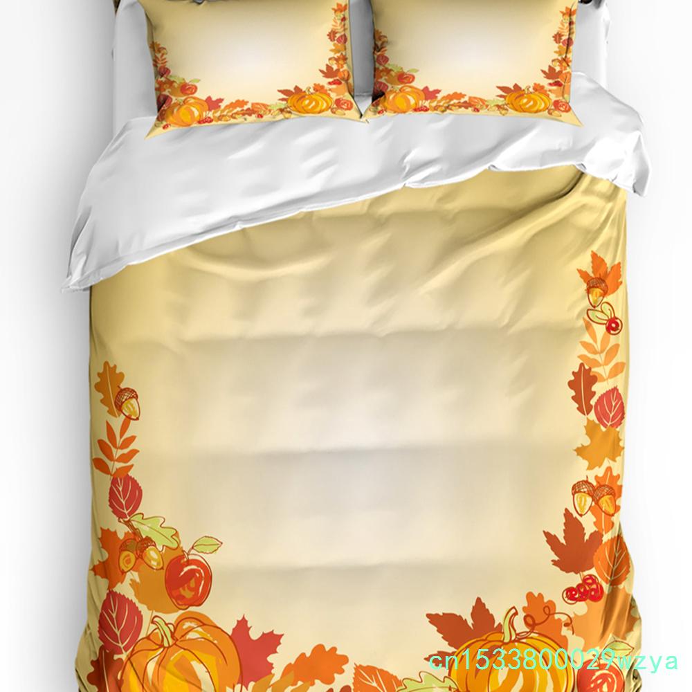 Pumpkin Thanksgiving Maple Leaf Autumn 3pcs Bedding Set For Bedroom Double Bed Home Textile Duvet Cover Quilt Cover Pillowcase