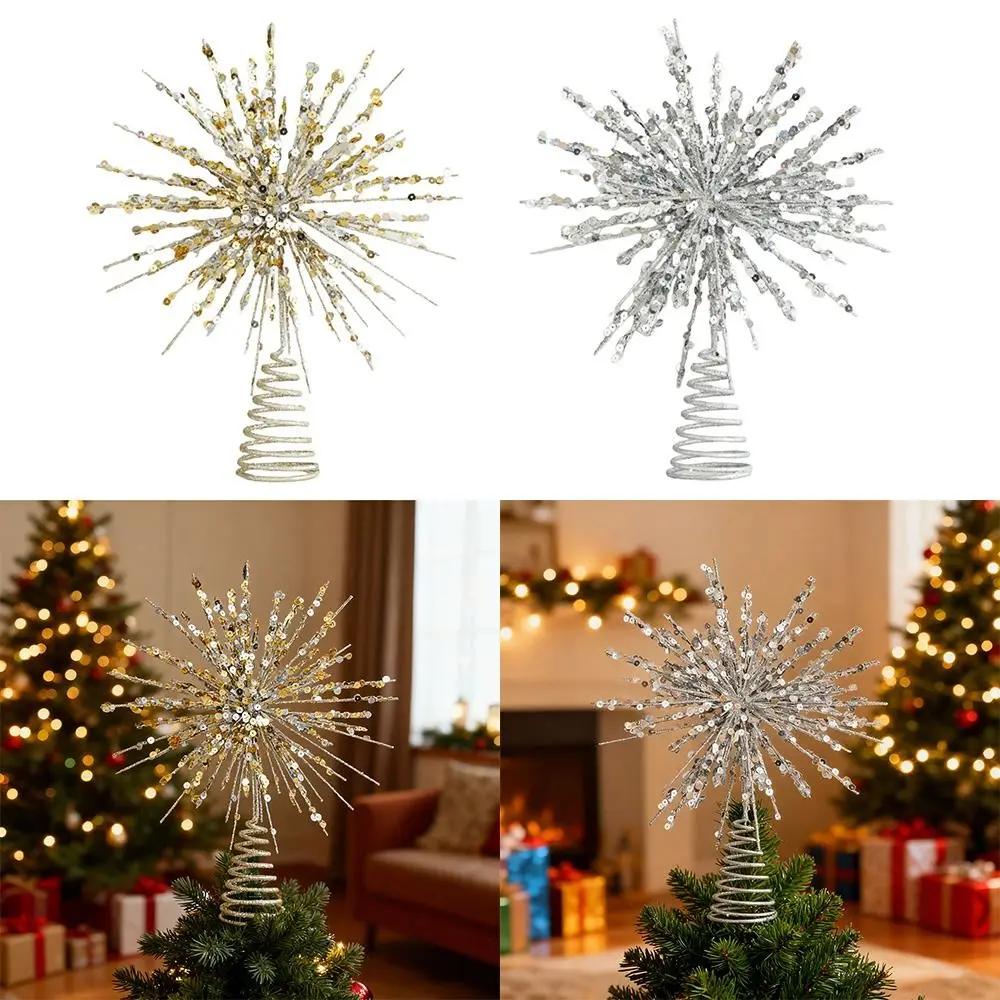 Creative Light Up Christmas Tree Star Topper Gold/Silver Glitter Xmas Tree Topper Glowing Pendant