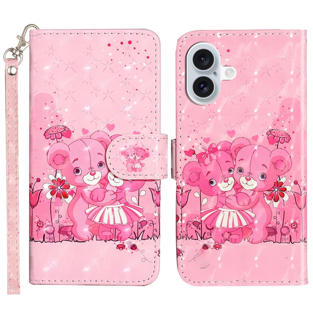 For iPhone 16 Plus Case 3D Pattern Printed Leather Wallet Phone Cover Stand Bookstyle