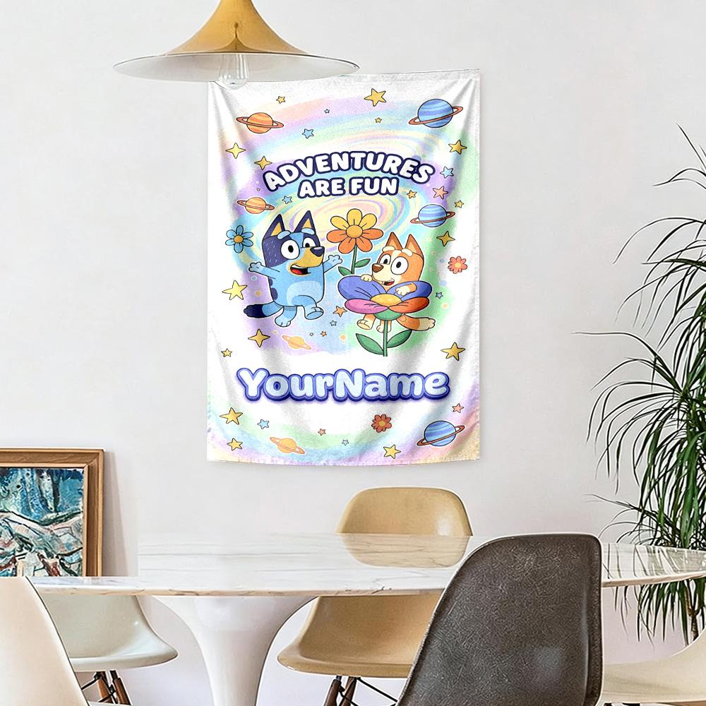 Bluey Custom Your Name Wall Decor Tapestry Art For Pet Memorial Birthdaywedding Party Backdrop Family Gift