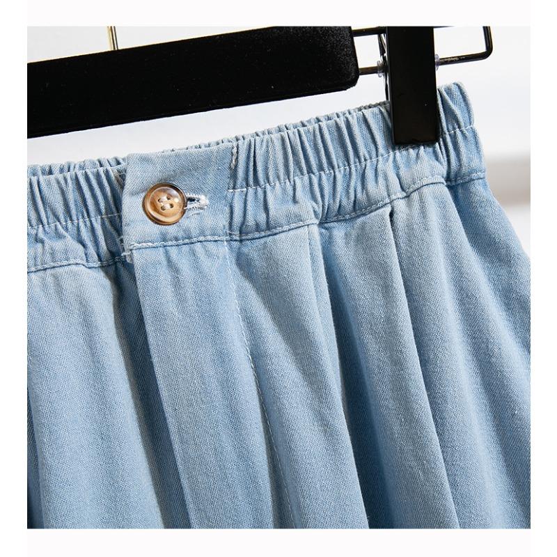 Dimanaf Plus Size Skirts Denim Buttons Fashion Patchwork Women Skirt Blue Short Skirt Loose 3XL 5XL