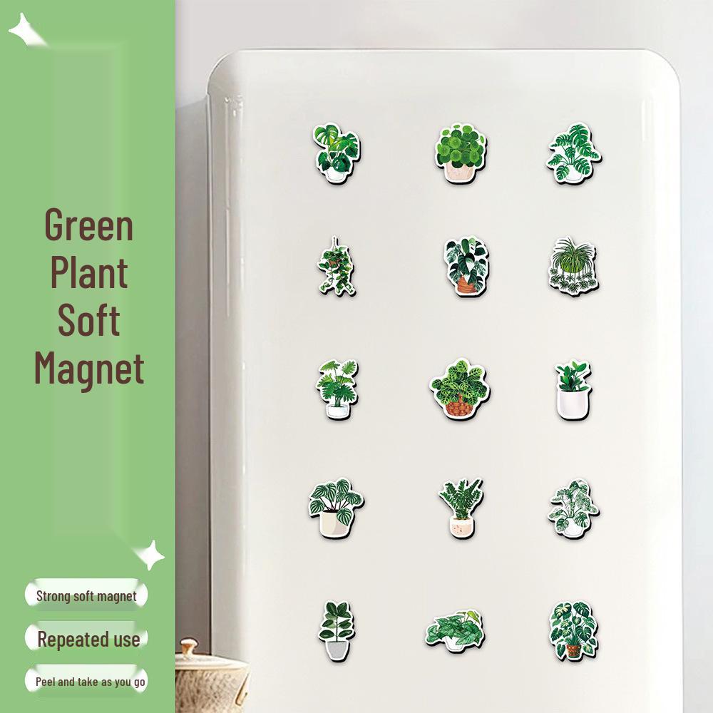 Magnet na lednici s rostlinnou zelení - Design čerstvé malé hrnkové rostliny
